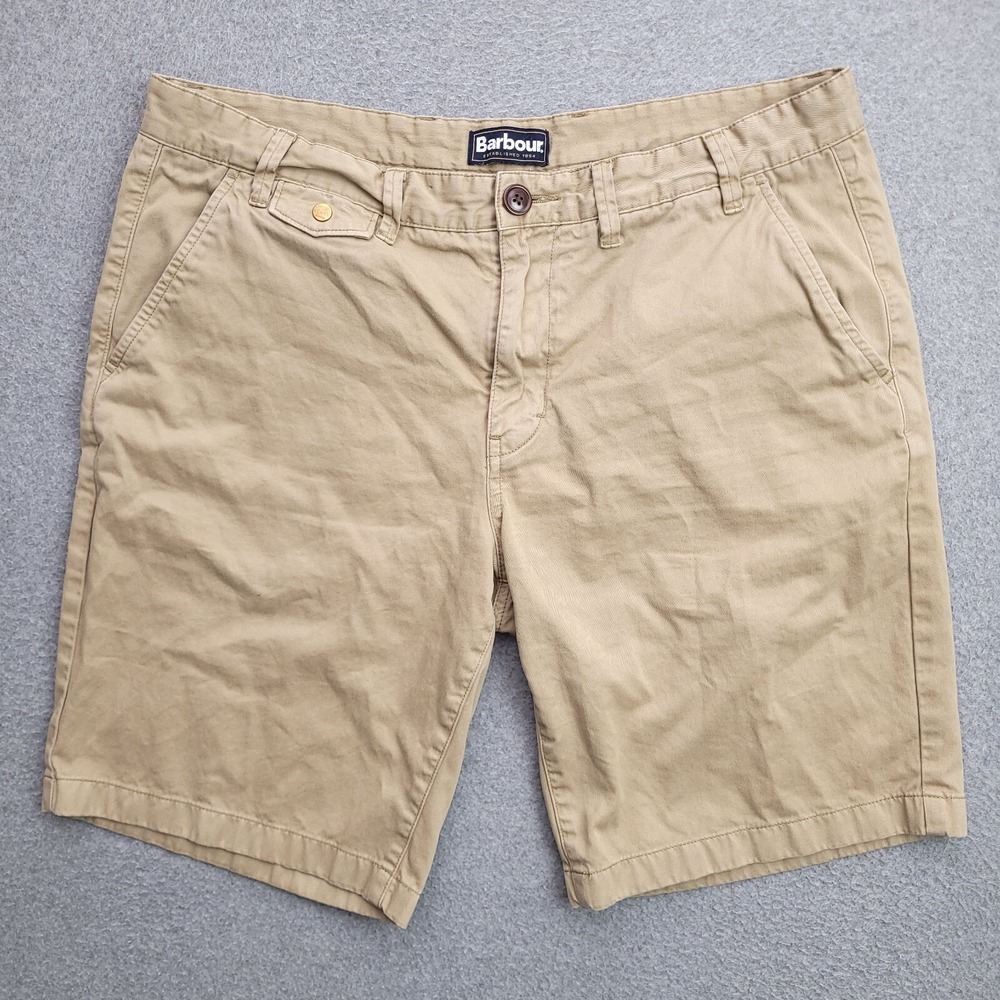 Barbour Chino Shorts Size 38 x 10 Khaki Cotton Mens